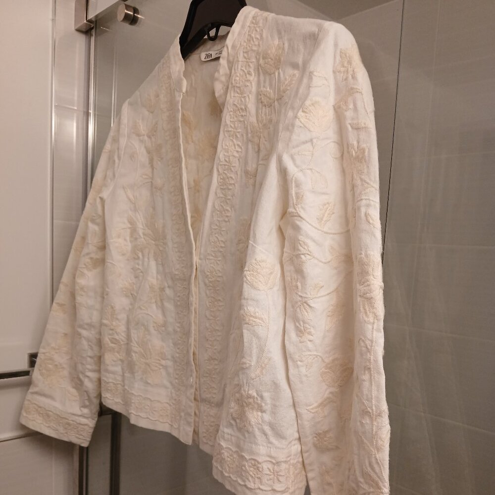 ZARA Embroidered Cream Jacket - Picture 9 of 12